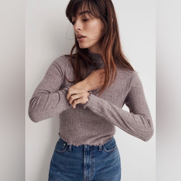 Madewell Cropped Long-Sleeve Turtleneck Tee Chocolate Raisin Size L - Picture 5 of 6
